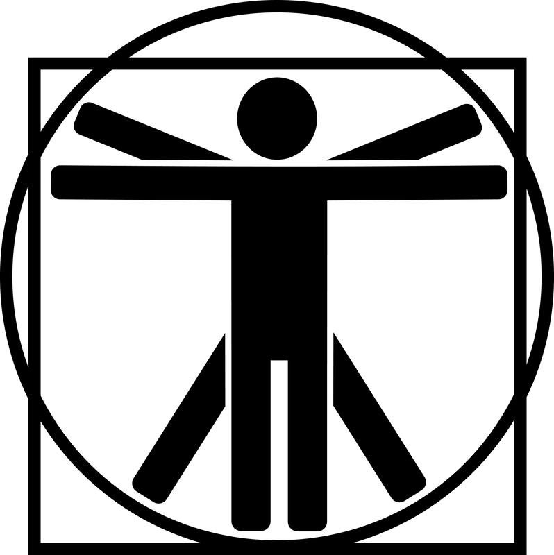 Monochrome icon of minimalistic Vitruvian man